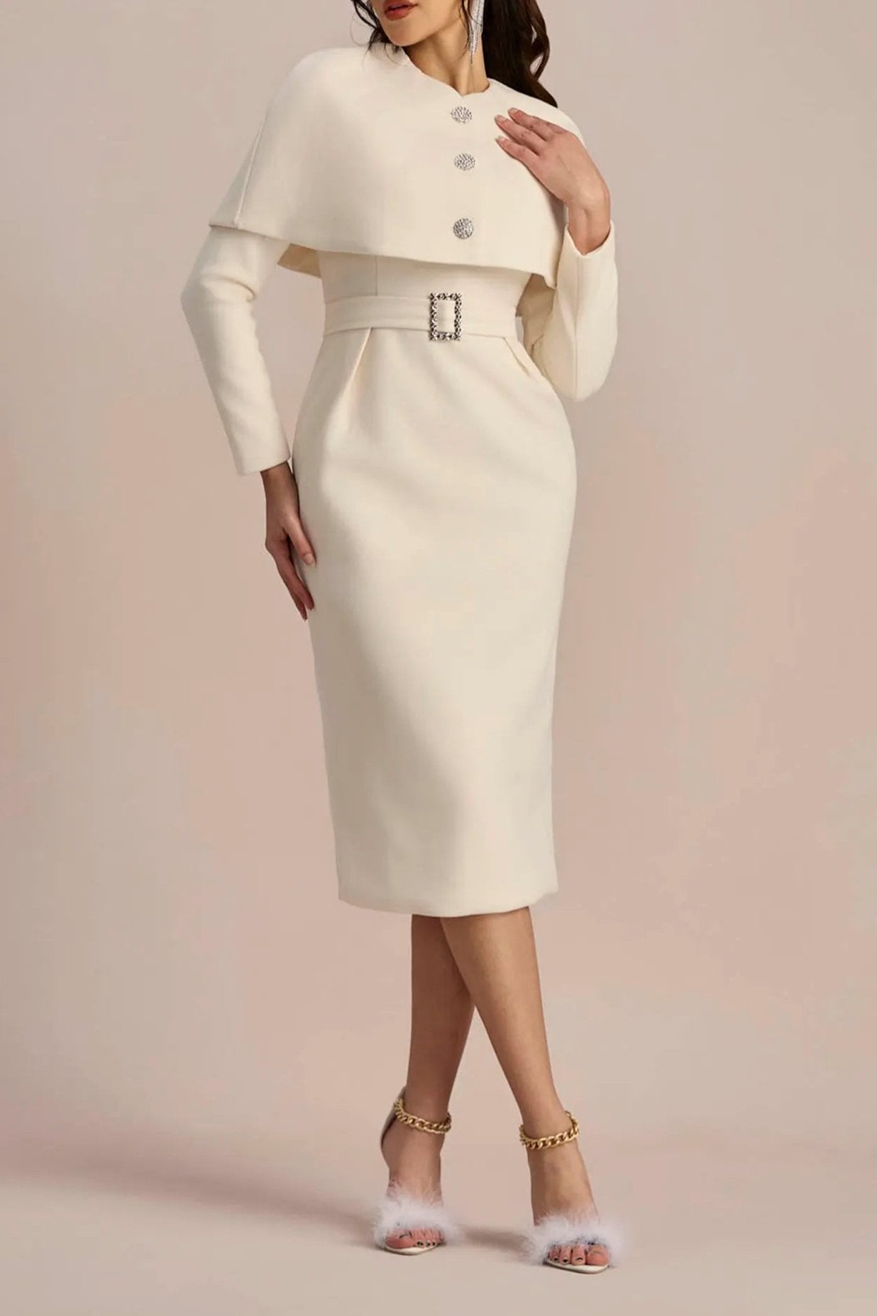 ROBERTA LONG SLEEVE CAPE DRESS SET FOR EVENING