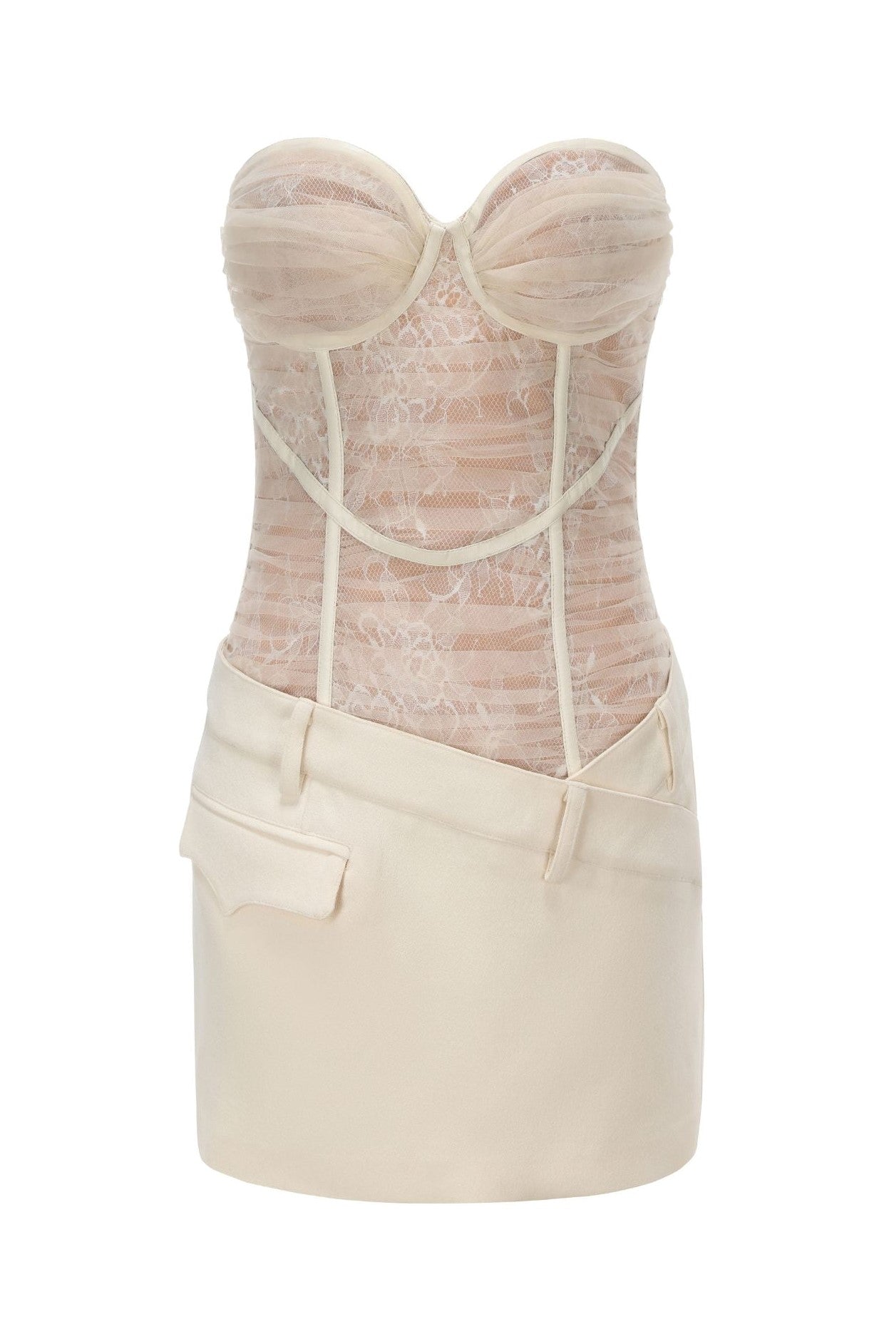 ROLYN RUCHED MESH STRAPLESS WHITE MINI