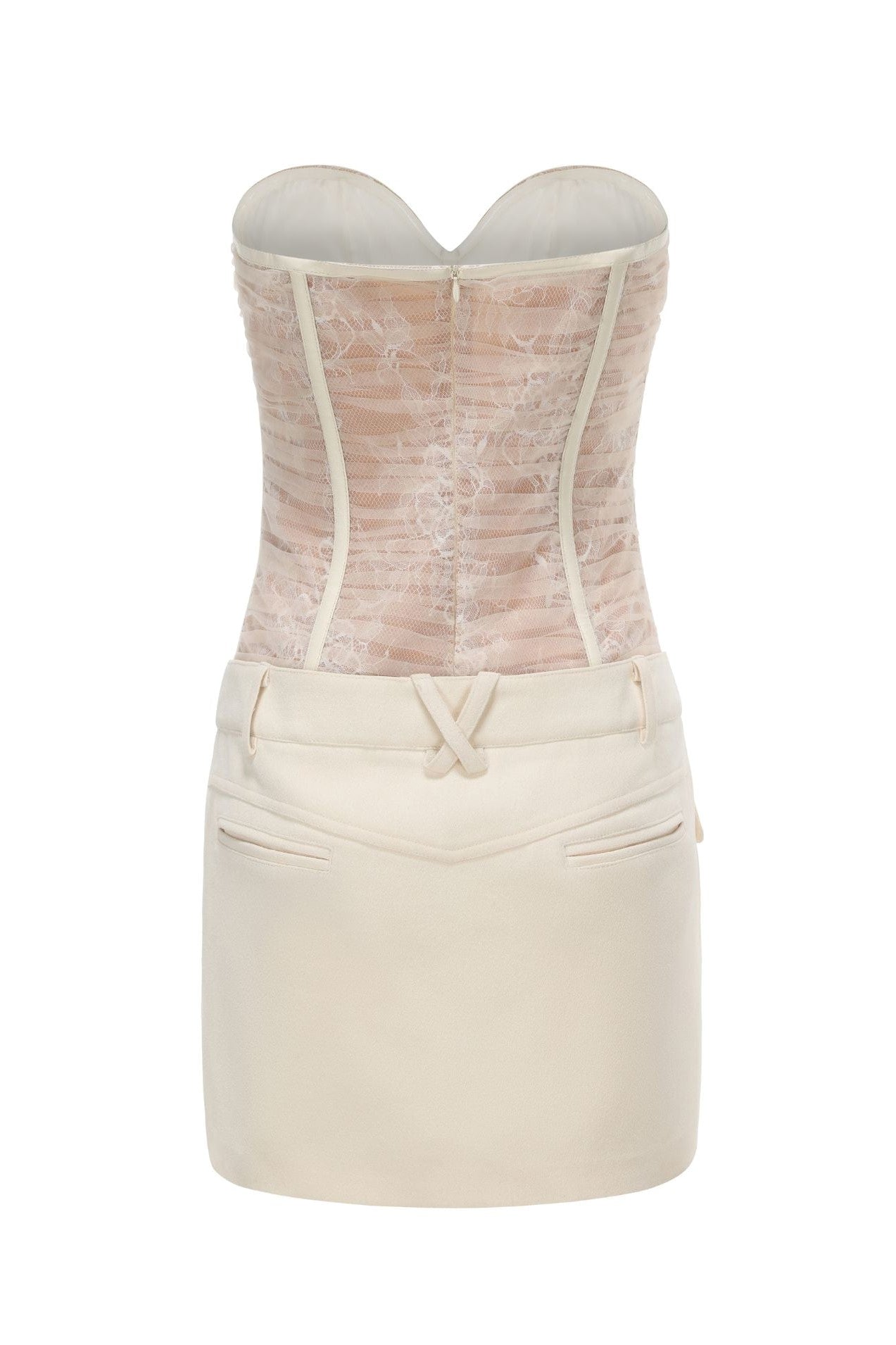 ROLYN RUCHED MESH STRAPLESS WHITE MINI