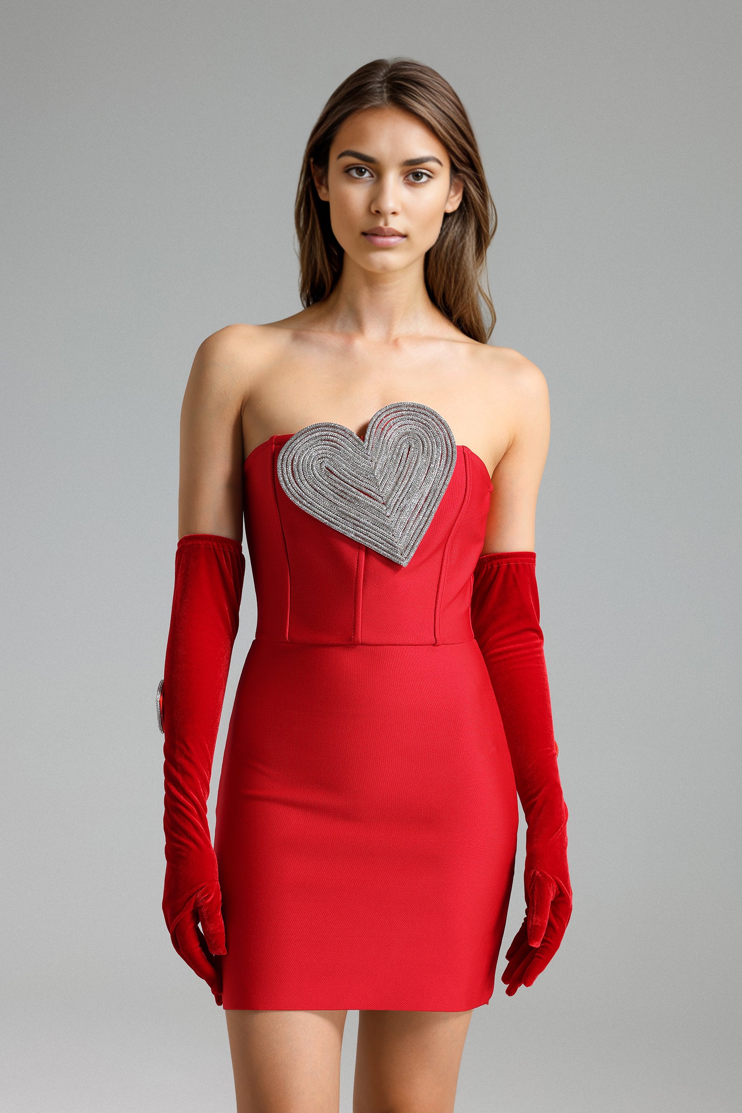 RONJA DIAMANTE HEART MINI DRESS - RED
