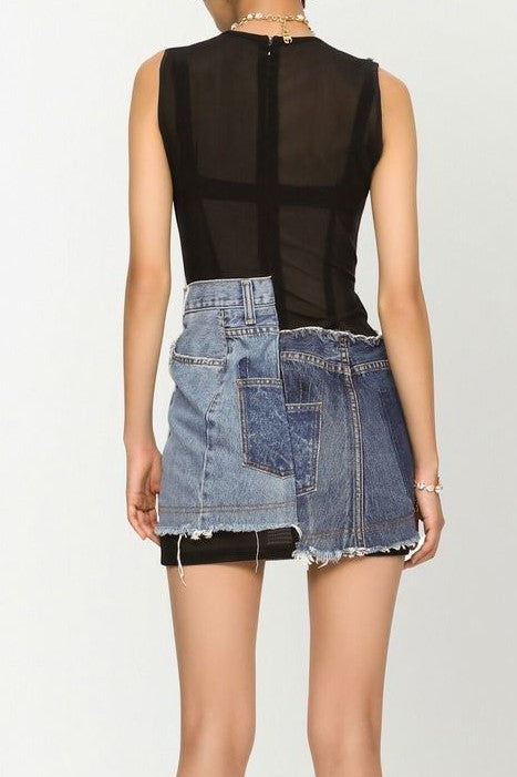 RORY PATCHWORK DENIM MINI DRESS FOR PARTIES