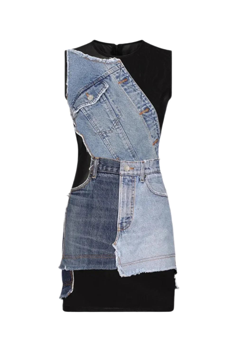 RORY PATCHWORK DENIM MINI DRESS FOR PARTIES