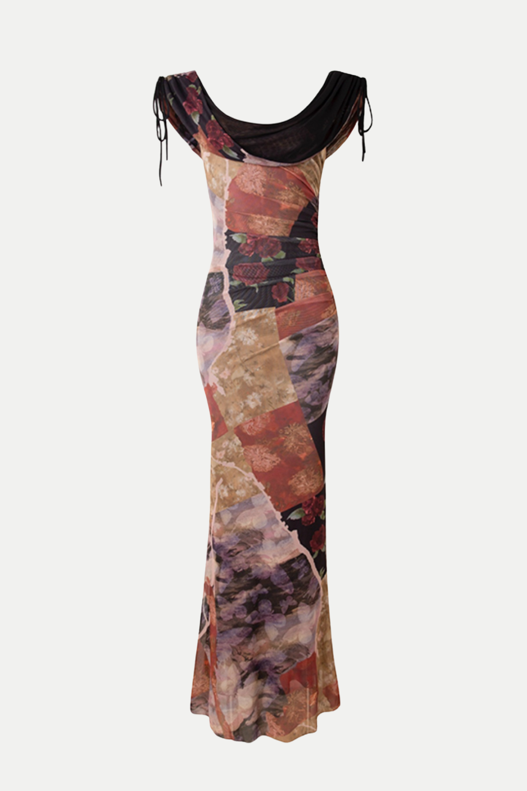ROSALA MESH OFF-SHOULDER MAXI DRESS, PRINT