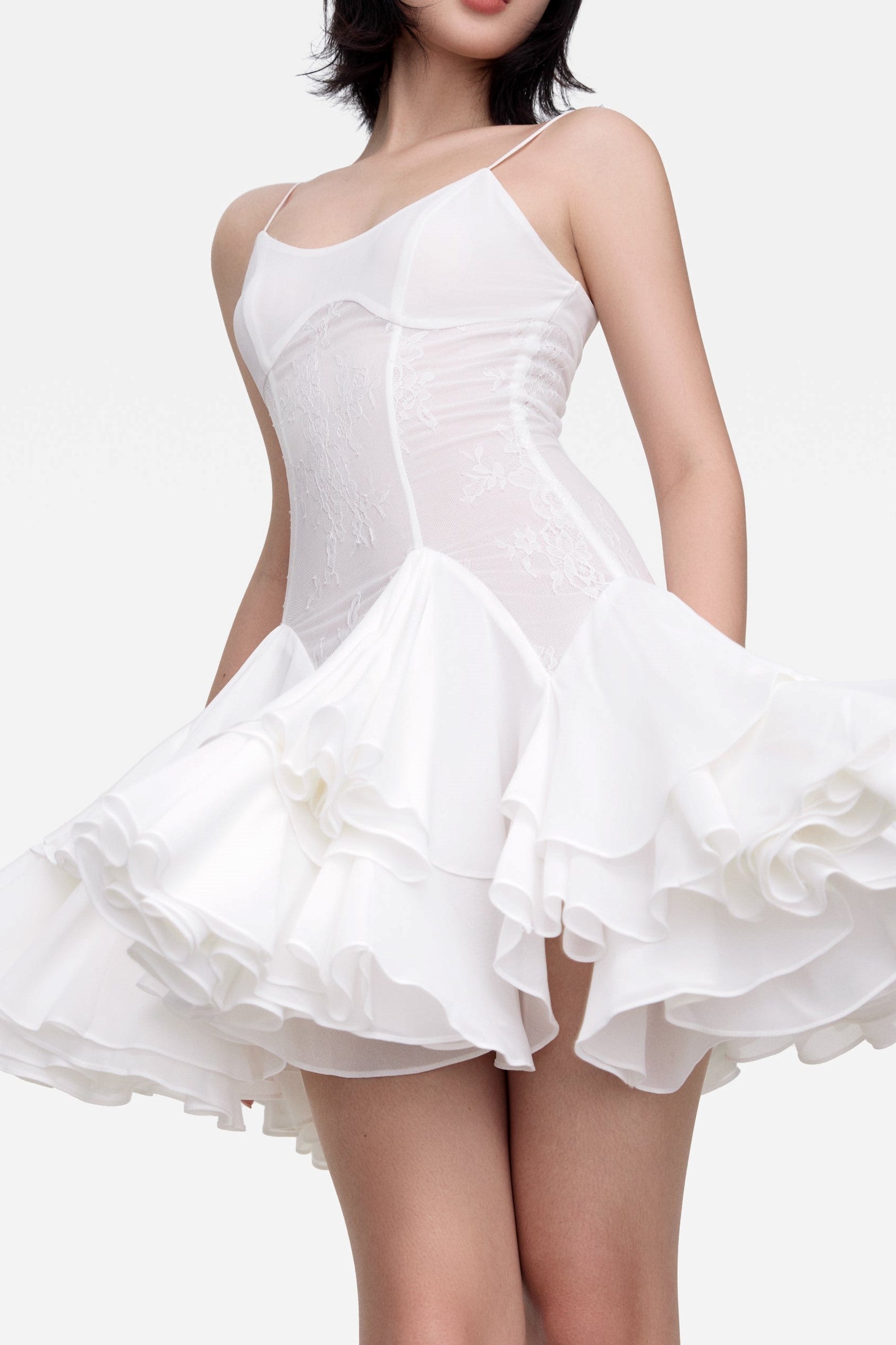 WHITE ROSALIA LACE MINI DRESS FOR WEDDING