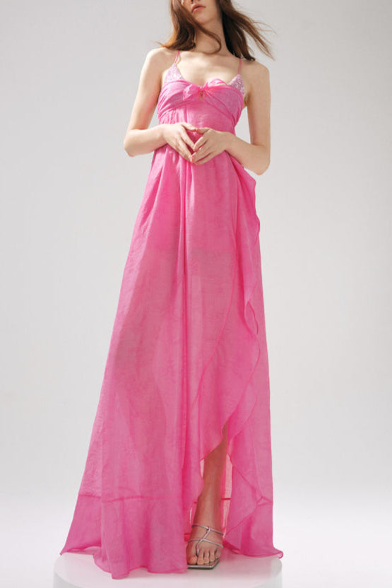 ROSE JACQUARD PATCHWORK RUFFLE TAILORED DRESS