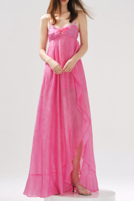 ROSE JACQUARD PATCHWORK RUFFLE TAILORED DRESS