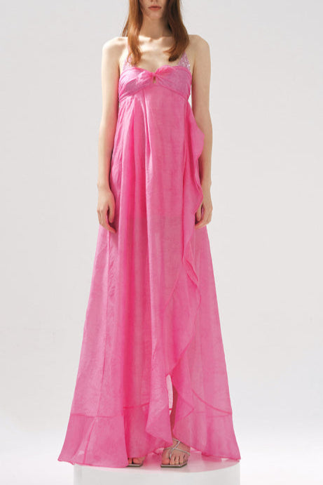ROSE JACQUARD PATCHWORK RUFFLE TAILORED DRESS