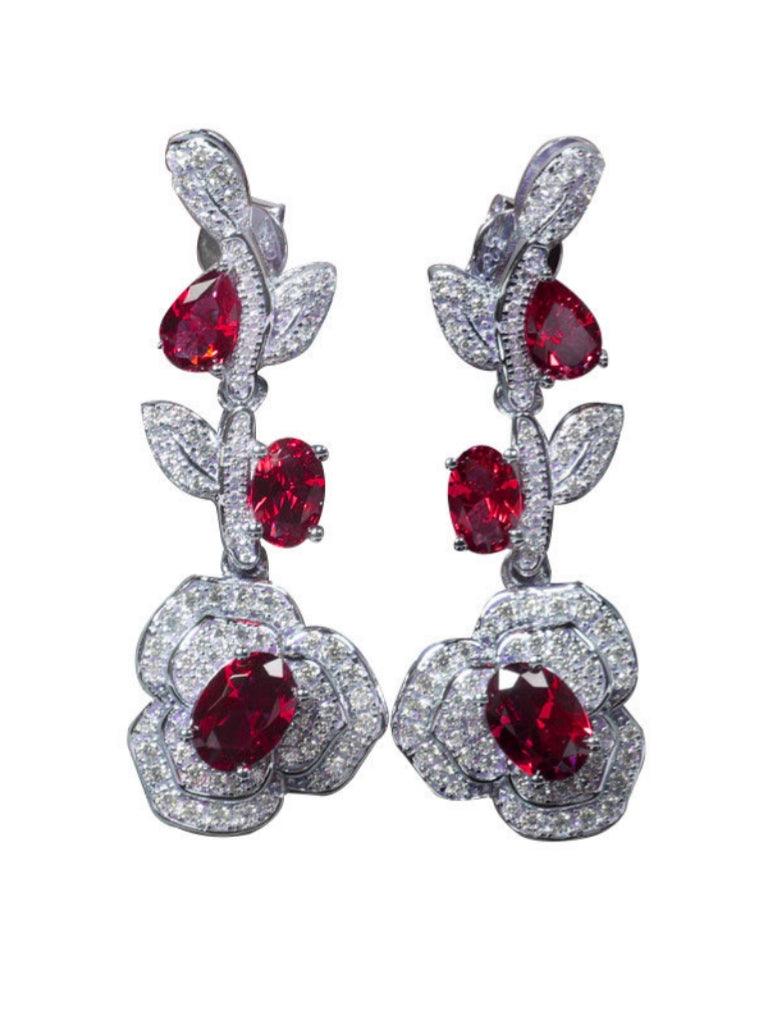 ROSE CRYSTAL FLOWER DROP EARRINGS FOR WEDDING