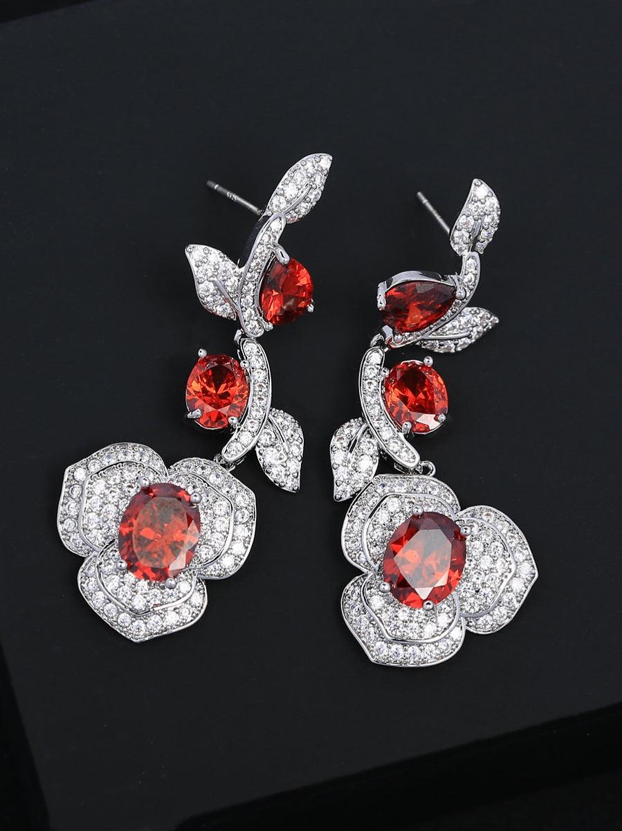 RoteCrystalFlowerDropEarrings_4 ROSE CRYSTAL FLOWER DROP EARRINGS FOR WEDDING
