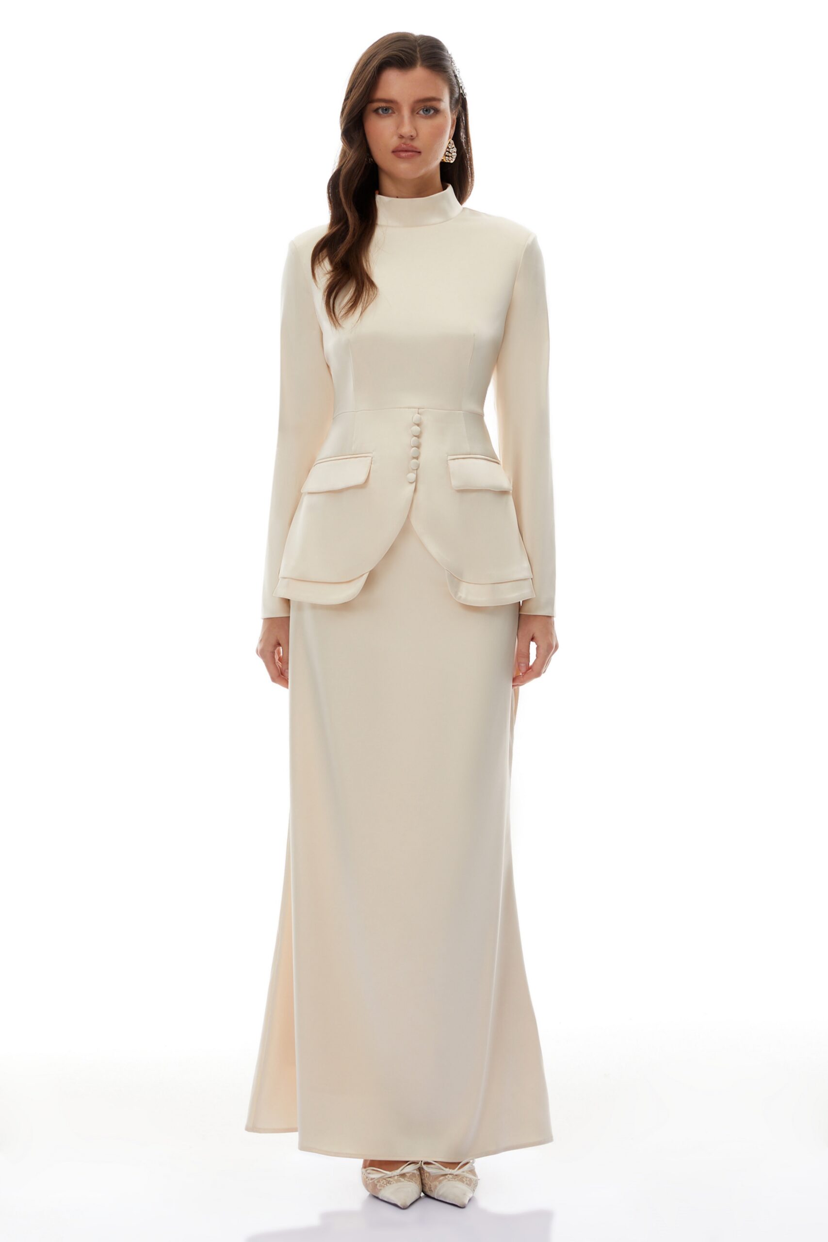 POLLY APRICOT MOCK NECK BLOUSE MERMAID SKIRT SET