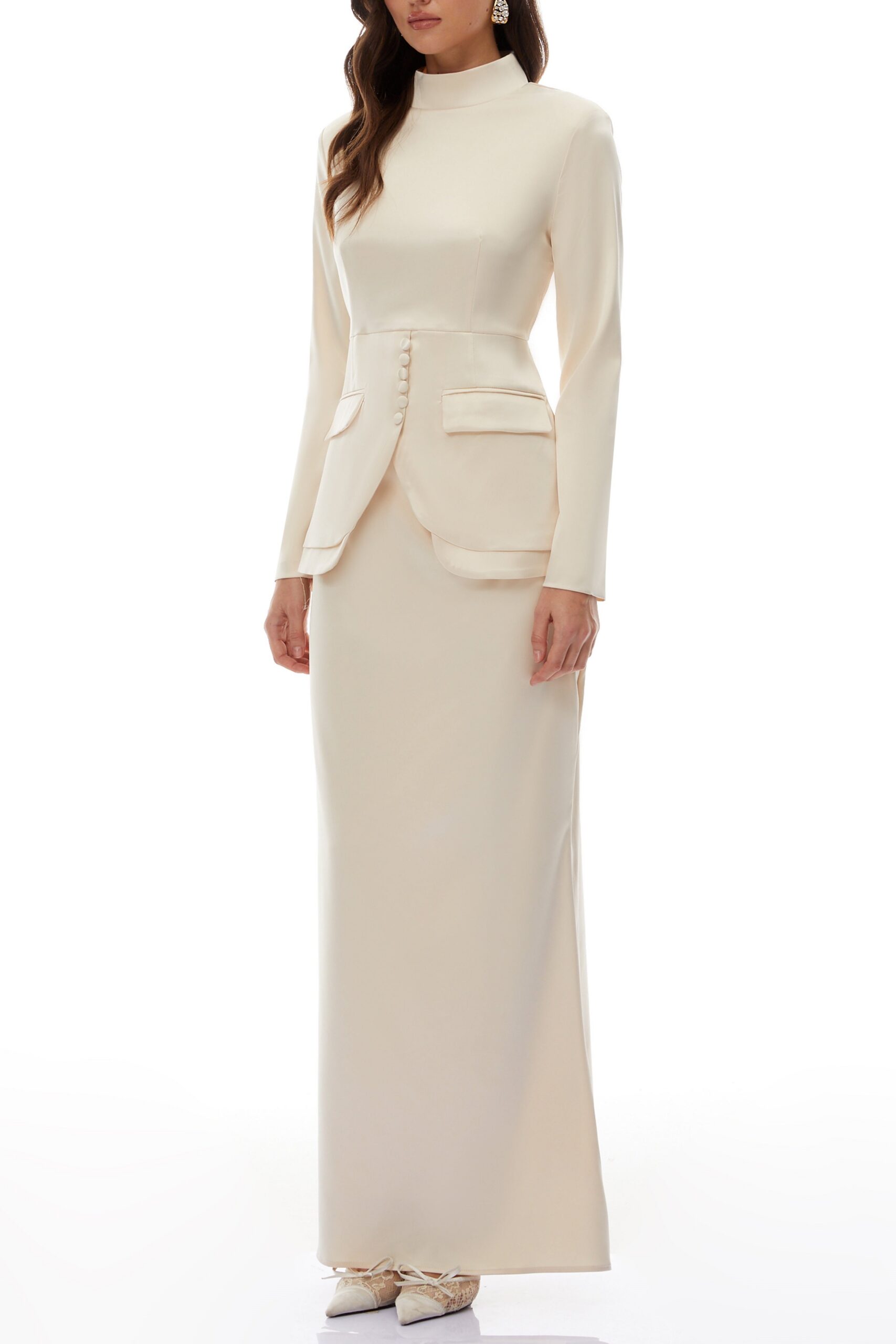 POLLY APRICOT MOCK NECK BLOUSE MERMAID SKIRT SET