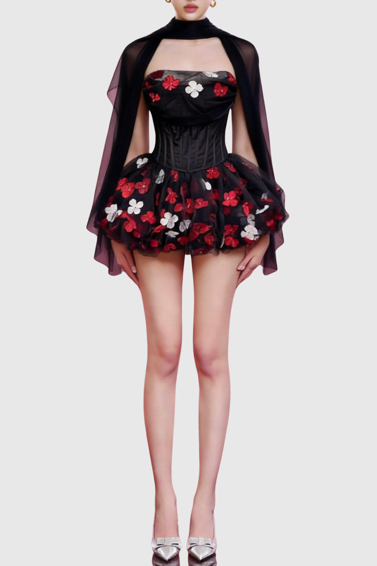 RoxyaFloralStraplessCorsetMiniDress-Black1 ROXYA FLORAL STRAPLESS CORSET MINI DRESS BLACK