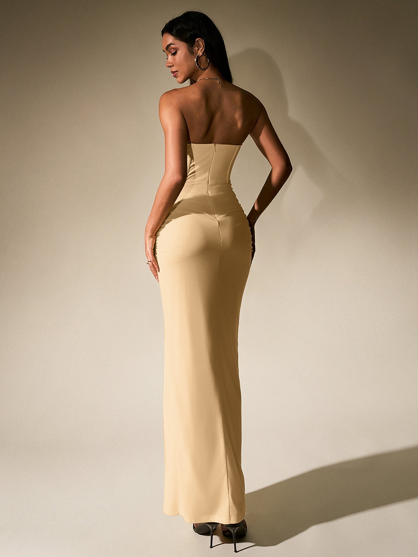 SLIM RUCHED CORSET MESH TUBE DRESS FOR PARTY