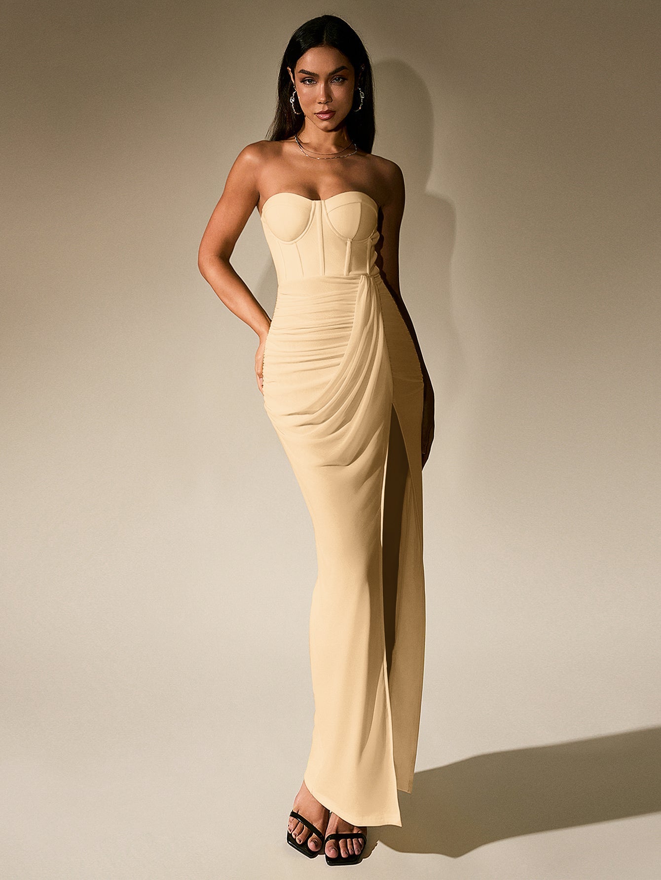SLIM RUCHED CORSET MESH TUBE DRESS FOR PARTY