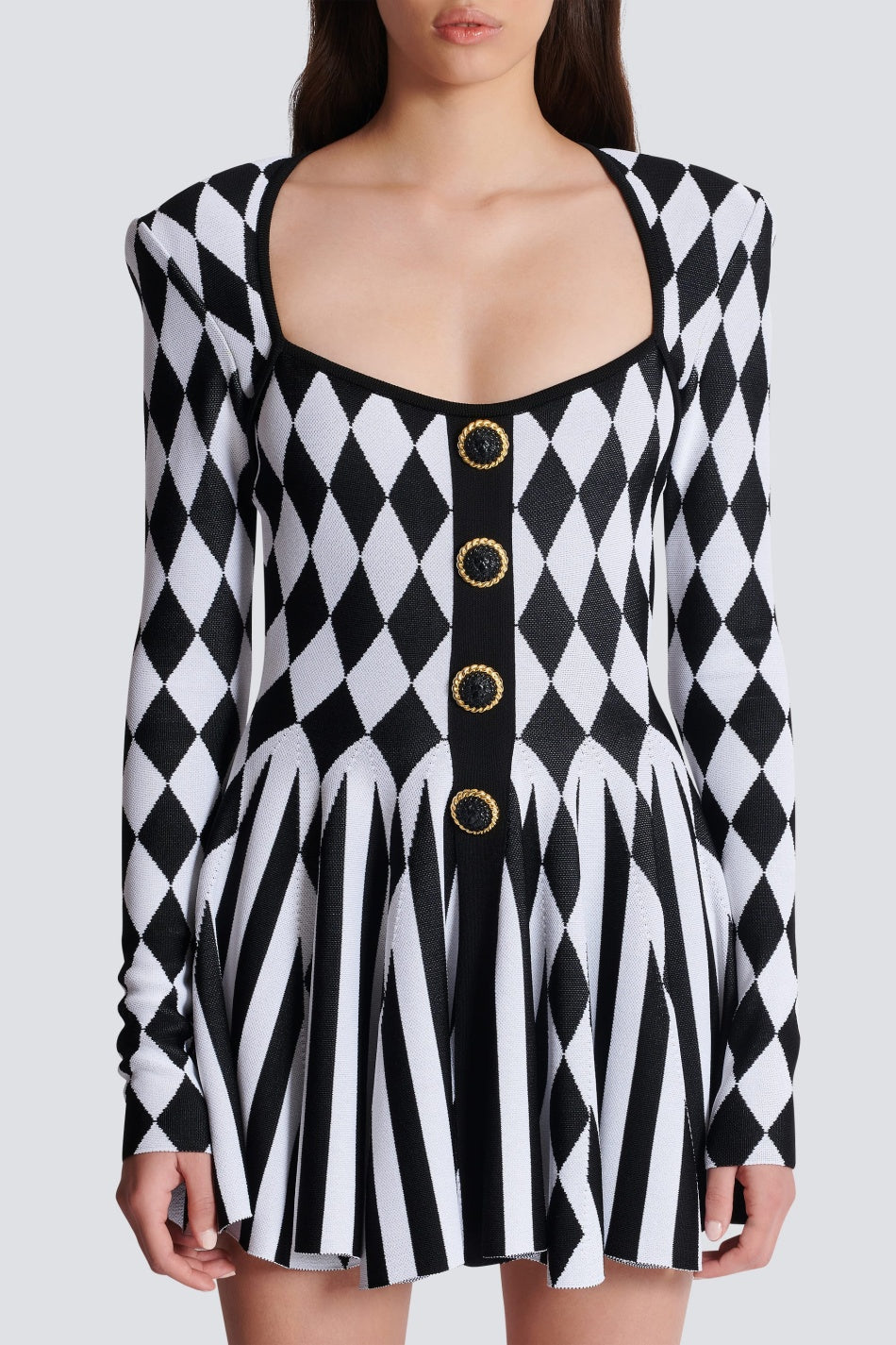 DIAMOND JACQUARD FLARED MINI DRESS FOR PARTY