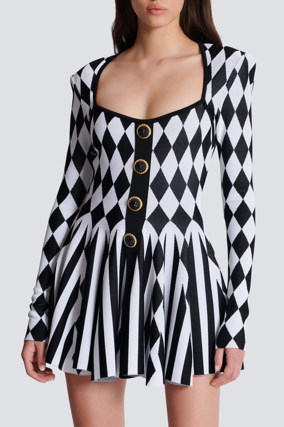 DIAMOND JACQUARD FLARED MINI DRESS FOR PARTY