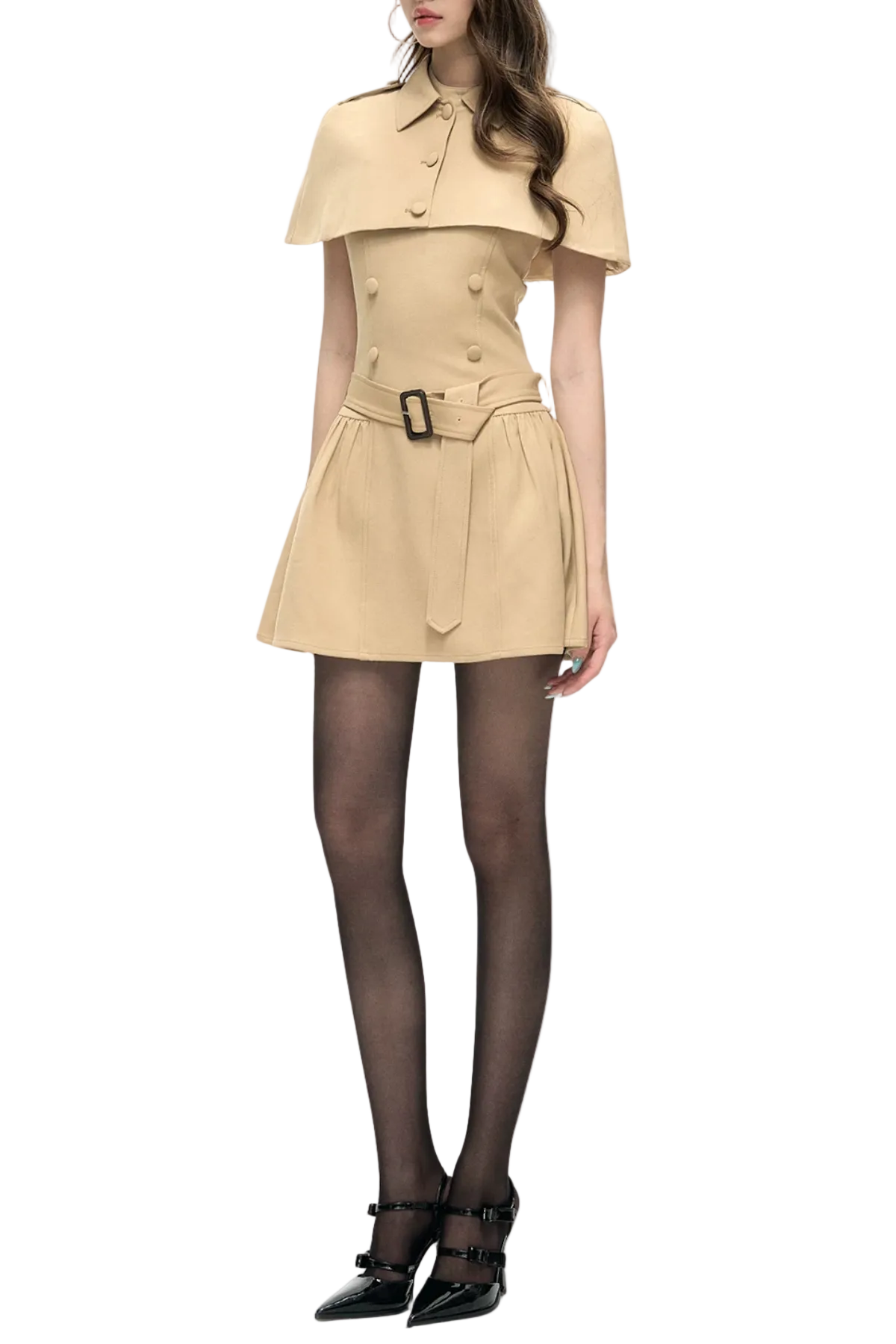 RYLK BUTTON CAPE SET: MINI DRESS WEDDING OUTFIT