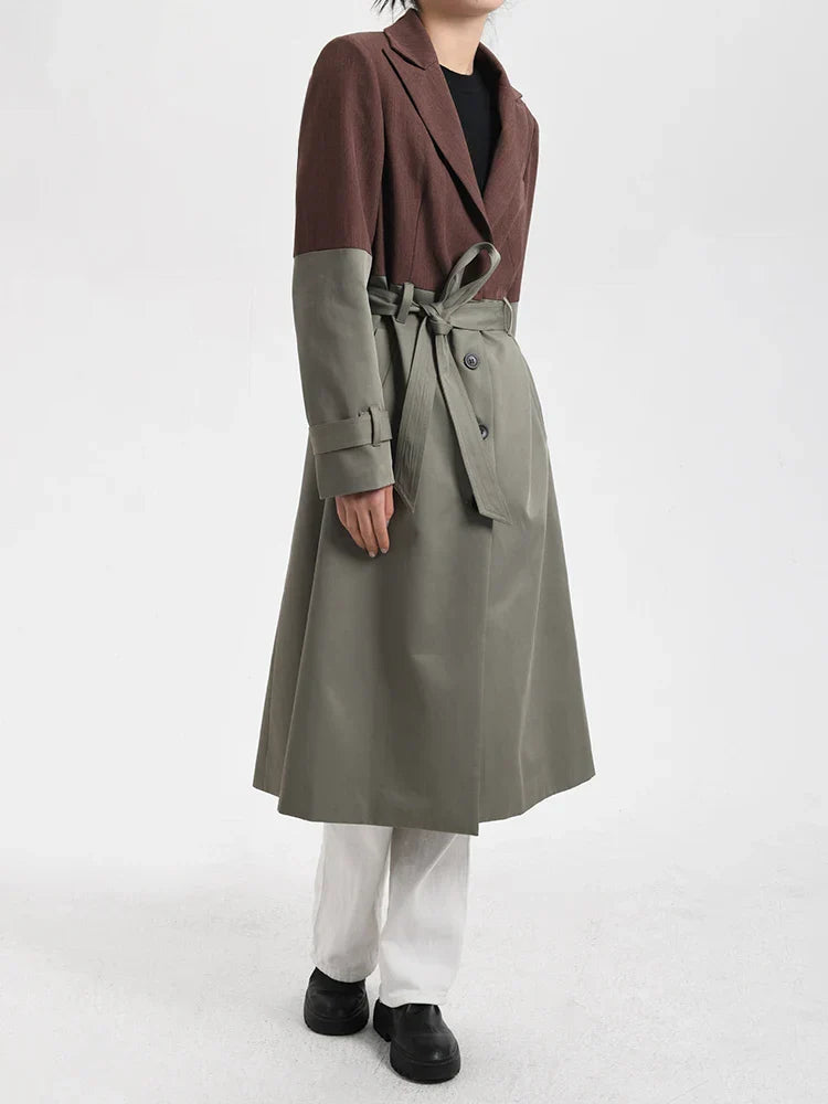 S24034df30bf44ef78e4c9f8ae197d7fae BELTED BLAZER TRENCH COAT, BROWN GRAY OVERSIZED WORK
