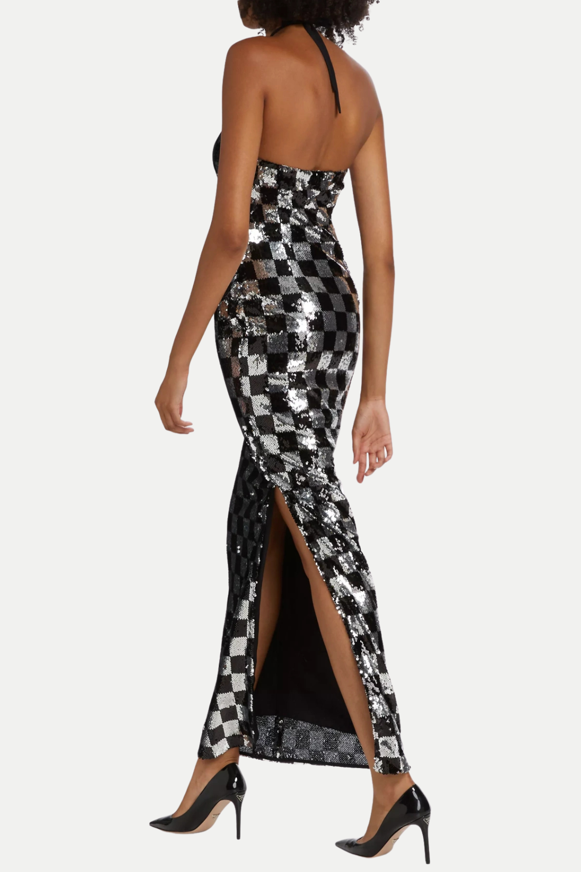 AMERICAN CHECKERED FLOWER HALTER MAXI DRESS