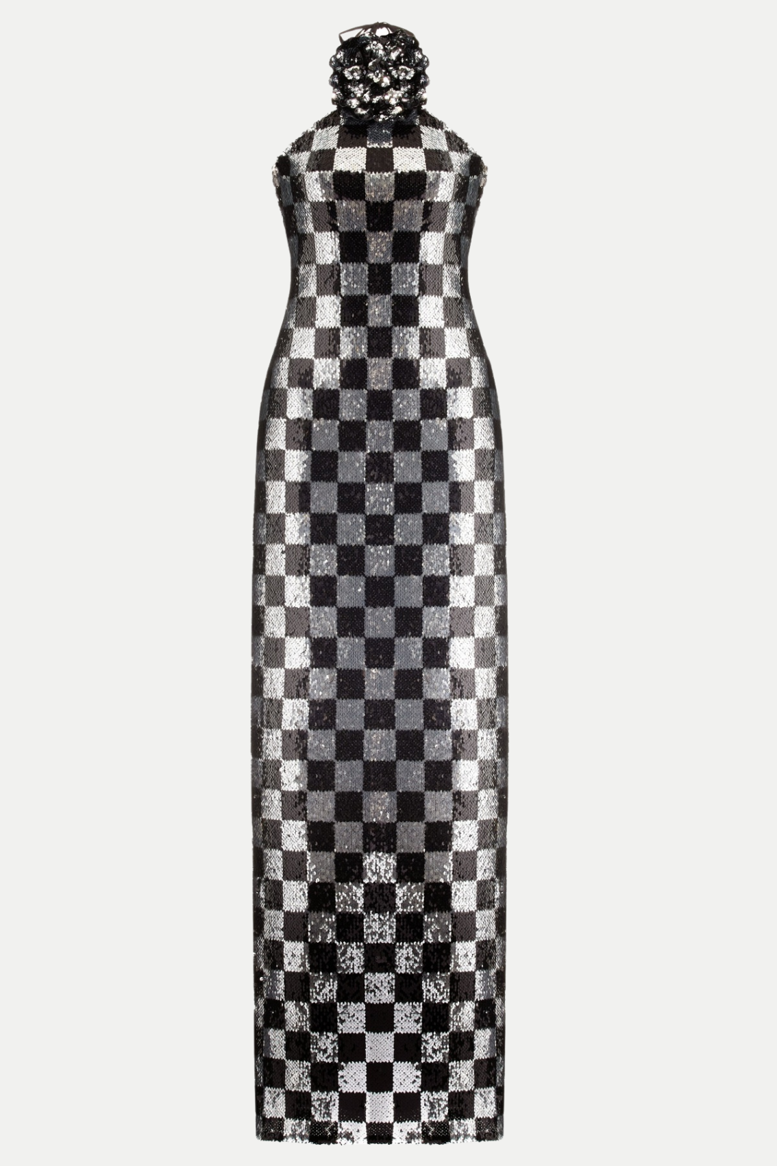 AMERICAN CHECKERED FLOWER HALTER MAXI DRESS