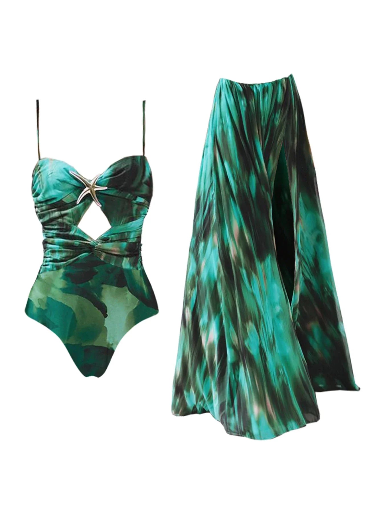 INK PATTERN PRINT ONE-PIECE SWIMSUIT VACATION