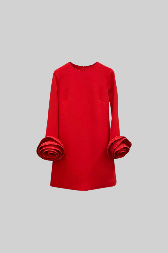FLORAL LONG SLEEVE MINI DRESS RED
