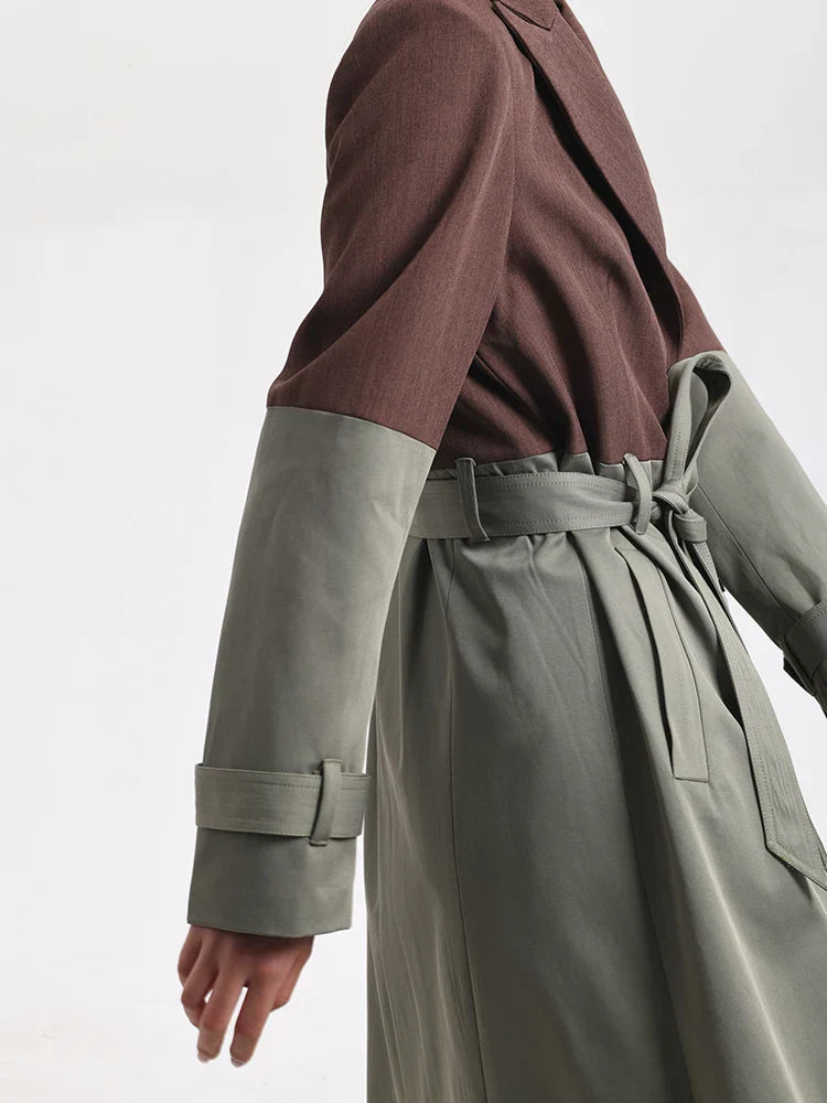 S3dd141a154b0470da99b79e432495c7bL BELTED BLAZER TRENCH COAT, BROWN GRAY OVERSIZED WORK