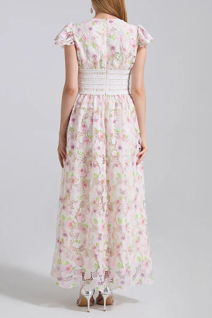 FLYING SLEEVES HIGH WAIST SLIM LACE DRESS