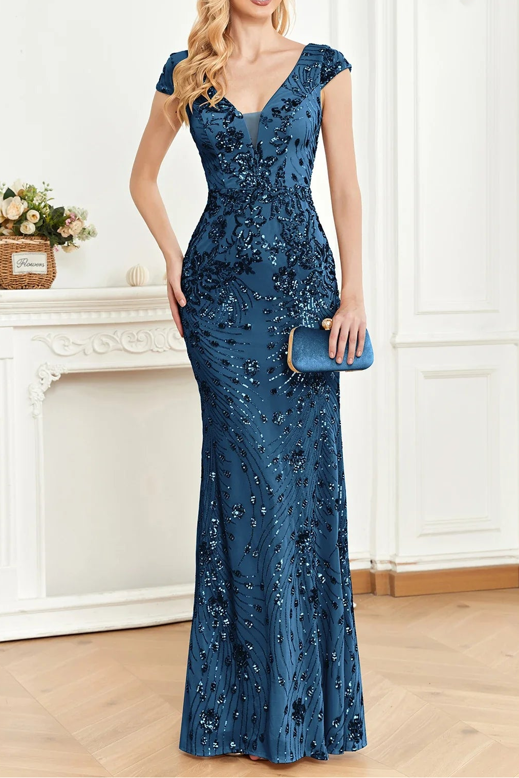 S4eb4435d587a4cd49d08ccd06499b4c9p ADDISYN SEQUIN MERMAID EVENING GOWN CAP SLEEVES