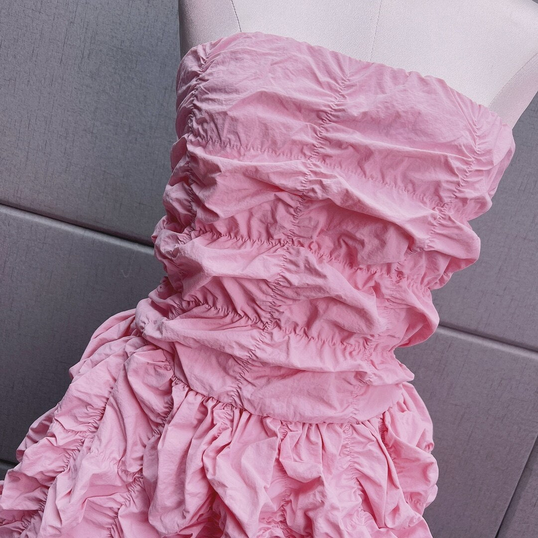 FOLDED RUFFLED MINI DRESS PINK PARTY