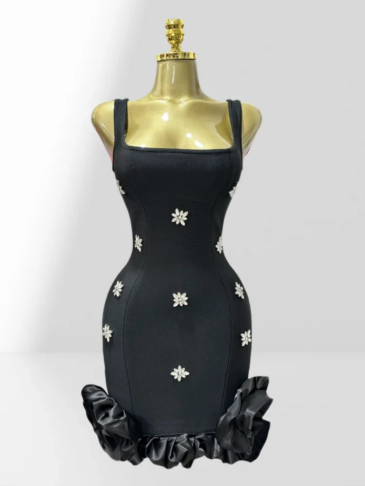 SEXY SLEEVELESS RUFFLE BODYCON MINI BANDAGE DRESS