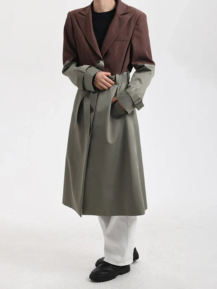 S6a16906a689f42ca98a9bb280d678307J BELTED BLAZER TRENCH COAT, BROWN GRAY OVERSIZED WORK