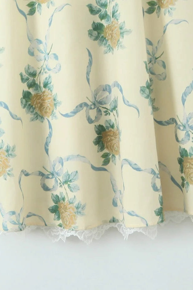 YELLOW FLORAL SWEETHEART MIDI DRESS FOR WEDDING GUESTS