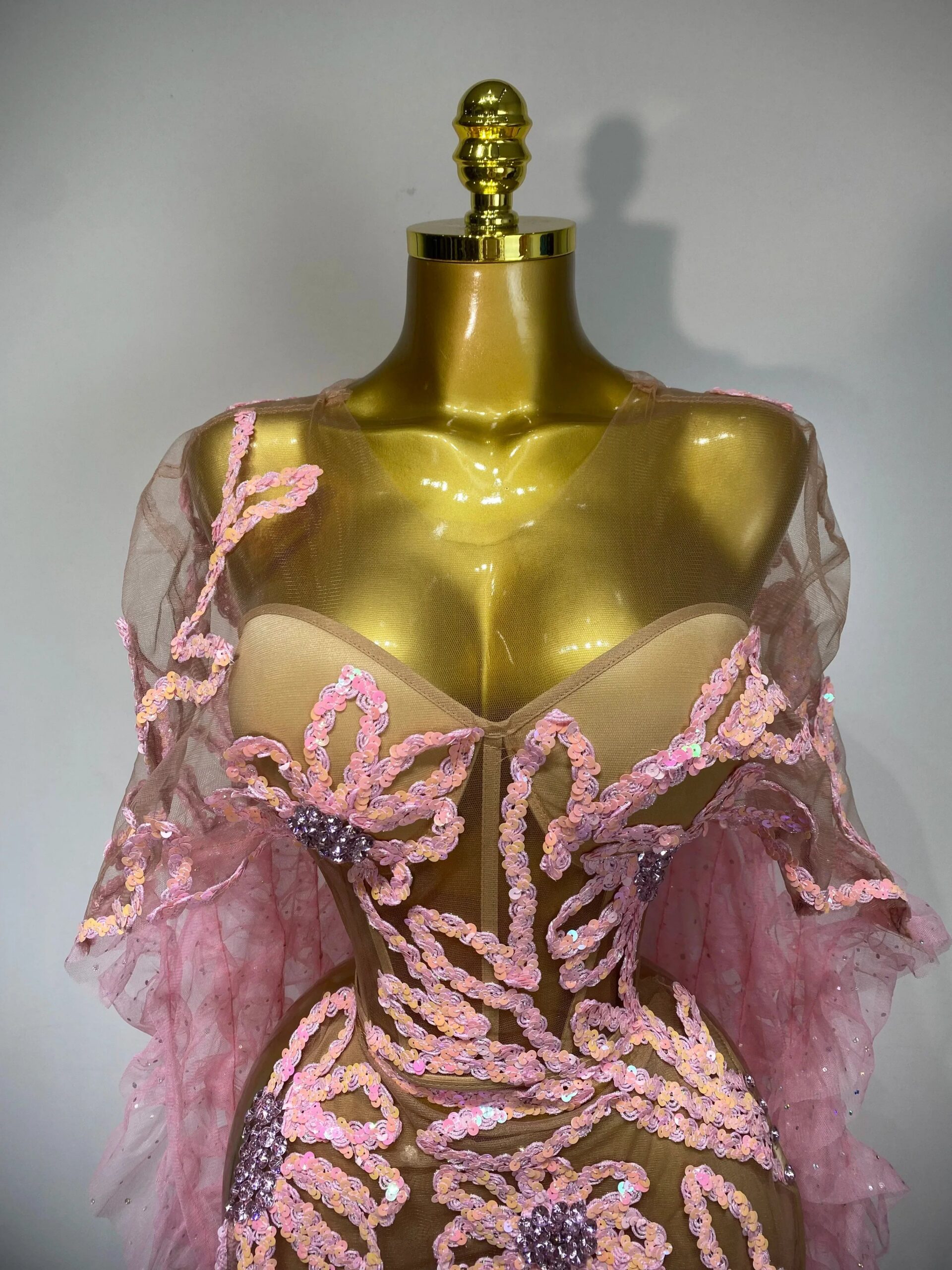 SPARKLY MESH MAXI DRESS, PINK, EVENING PARTY