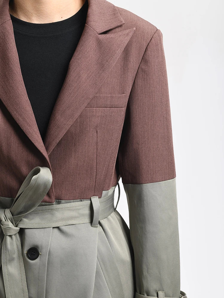 S6e8196c57f8249a4b847f4c15e4ec639J BELTED BLAZER TRENCH COAT, BROWN GRAY OVERSIZED WORK