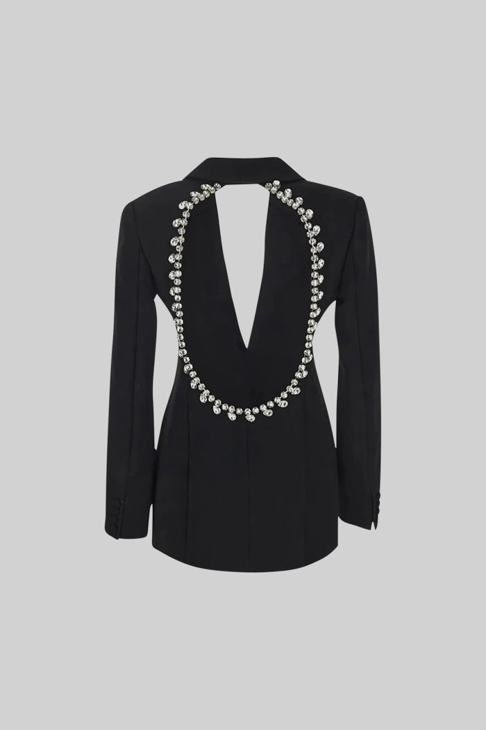 BACK CUTOUT DIAMOND BLAZER, BLACK - PARTY NIGHT