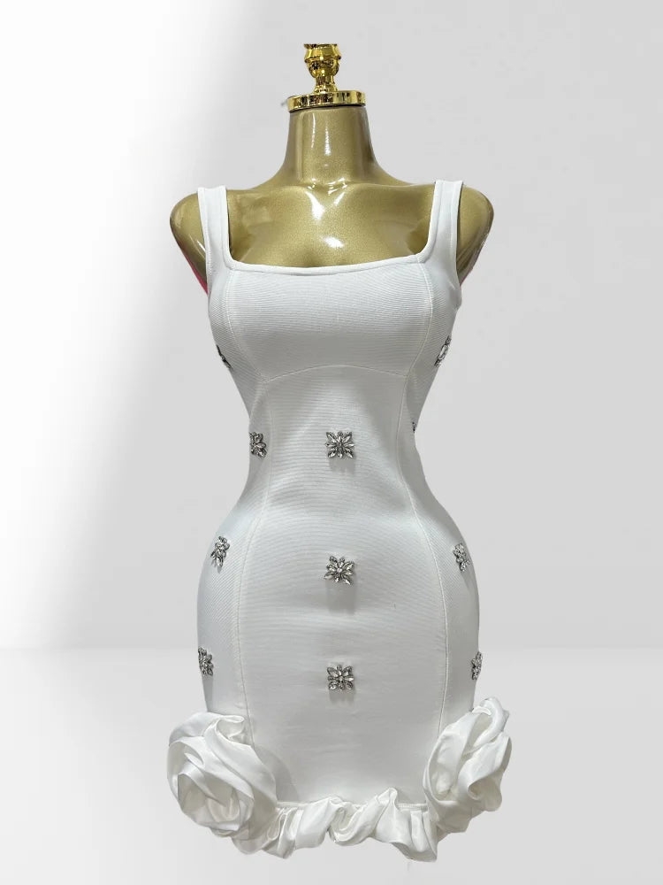 SEXY SLEEVELESS RUFFLE BODYCON MINI BANDAGE DRESS