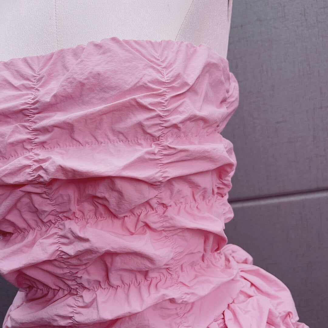 FOLDED RUFFLED MINI DRESS PINK PARTY
