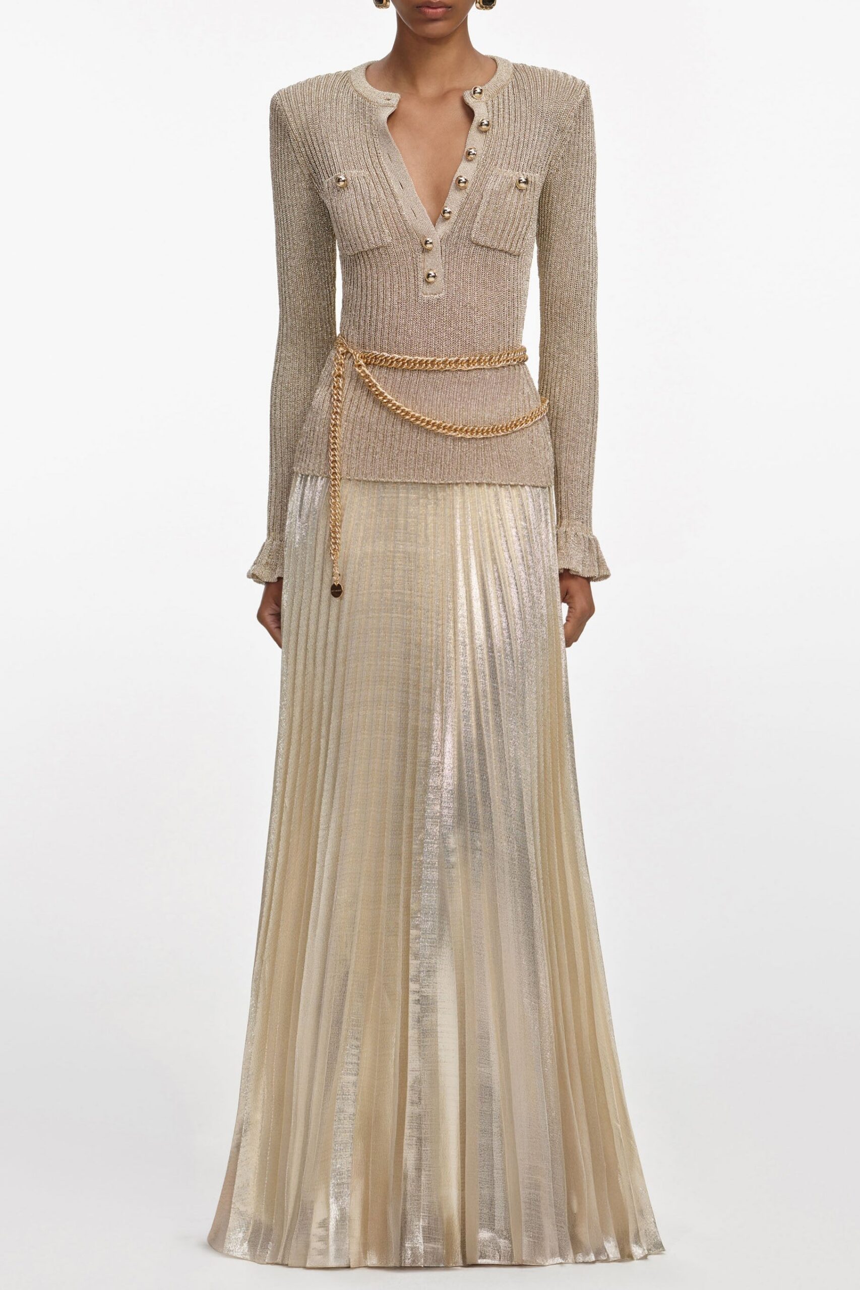 SC25-011X-GD_1 ELLEN GOLD LUREX RIBBED MAXI DRESS, PARTY