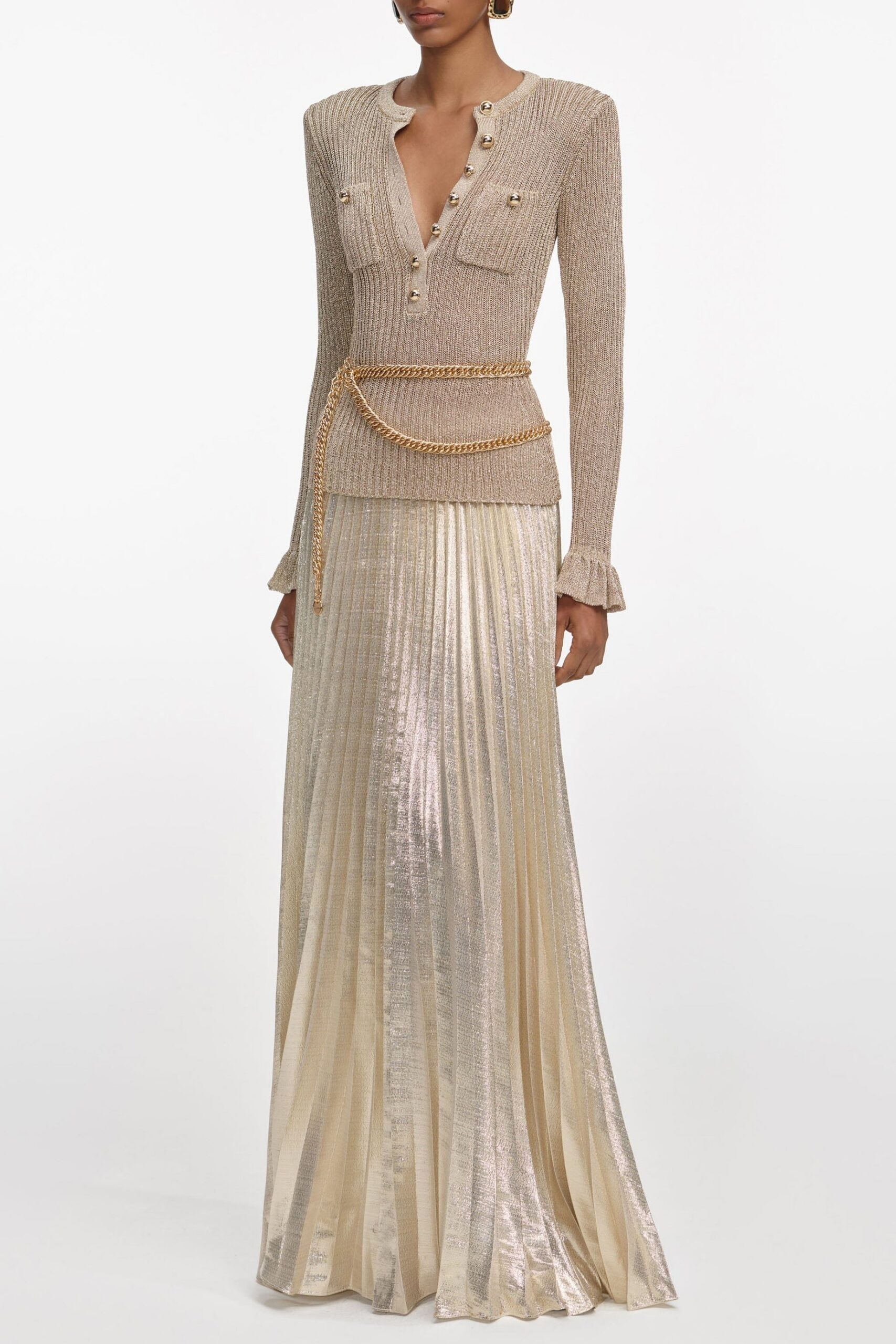 ELLEN GOLD LUREX RIBBED MAXI DRESS, PARTY