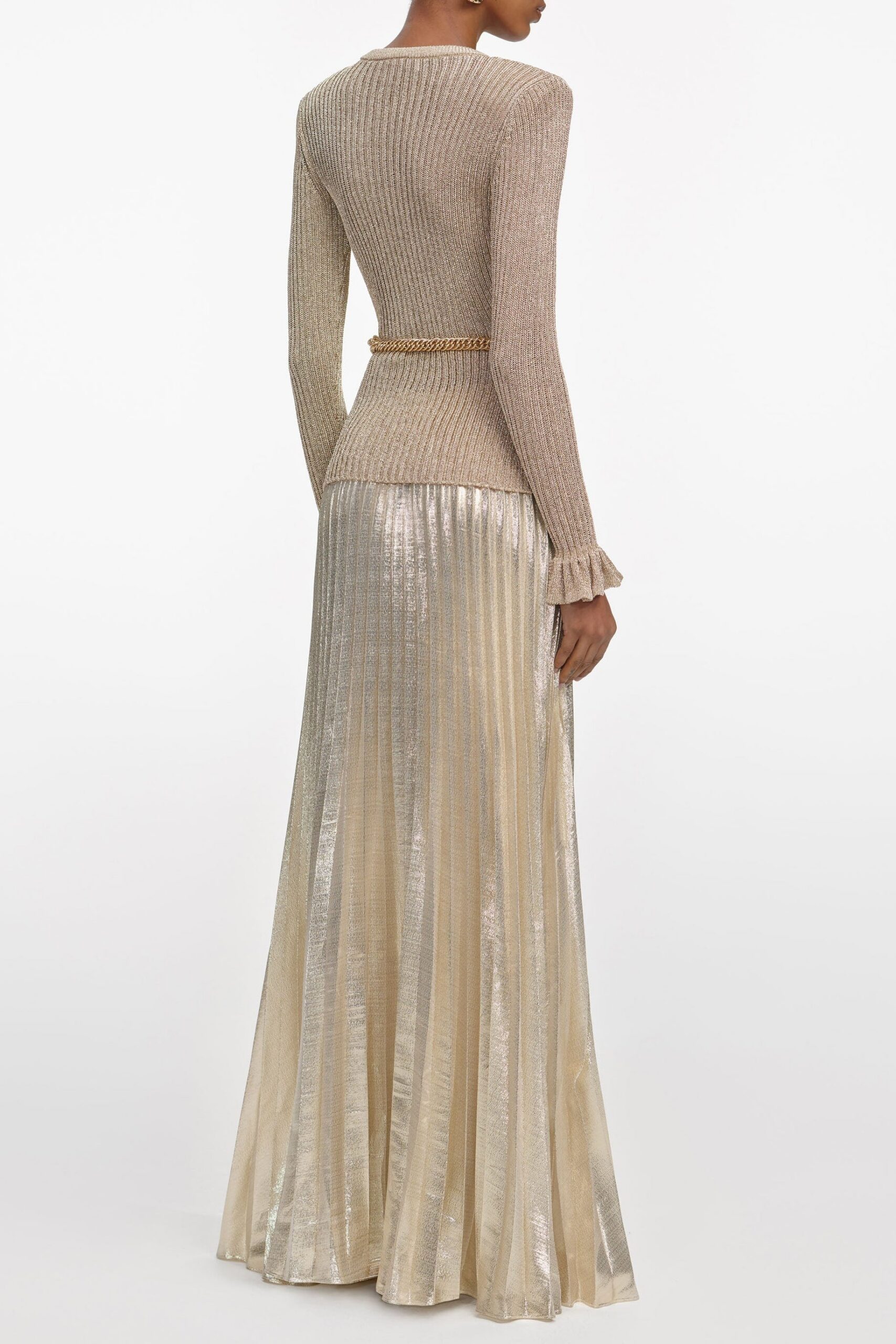 ELLEN GOLD LUREX RIBBED MAXI DRESS, PARTY