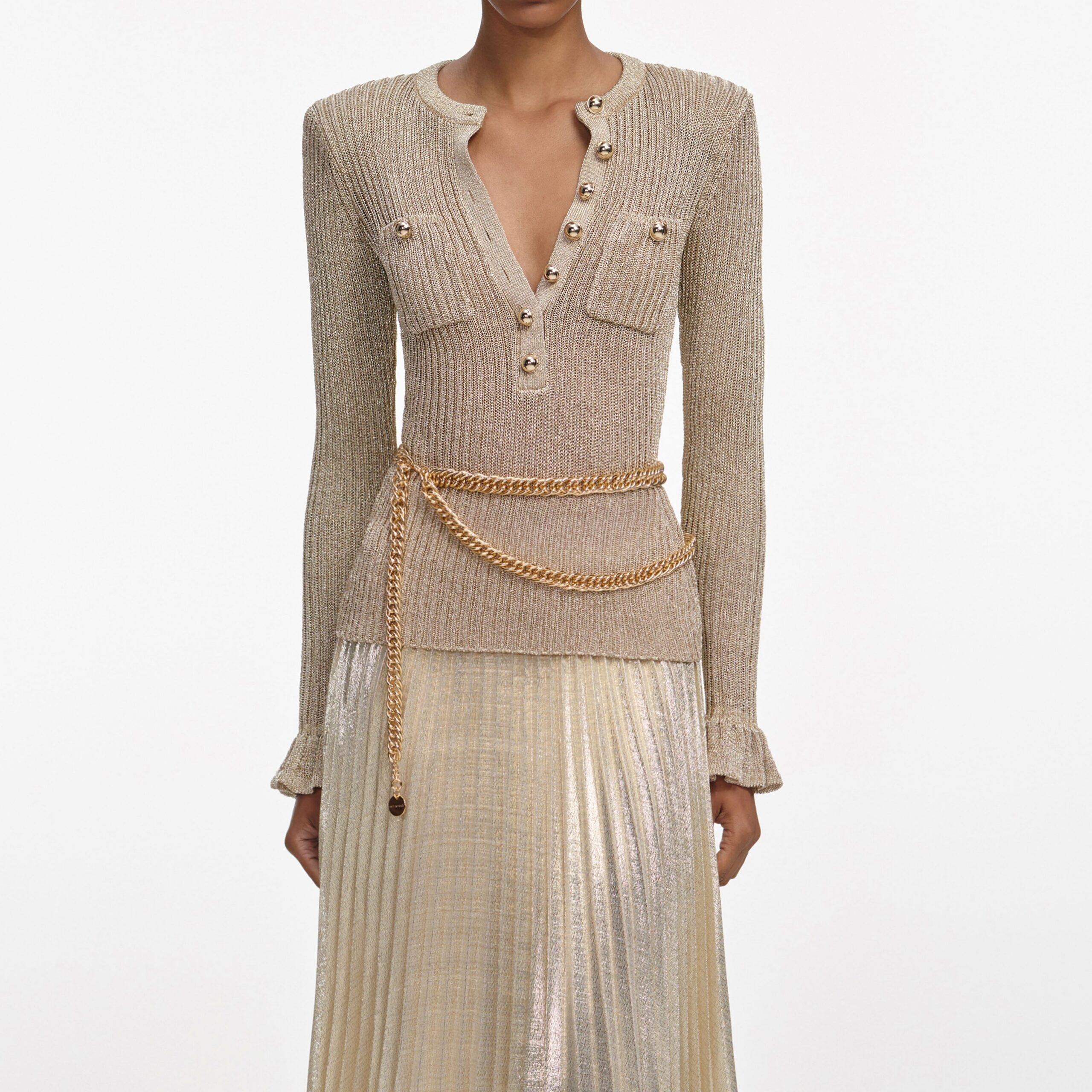 ELLEN GOLD LUREX RIBBED MAXI DRESS, PARTY