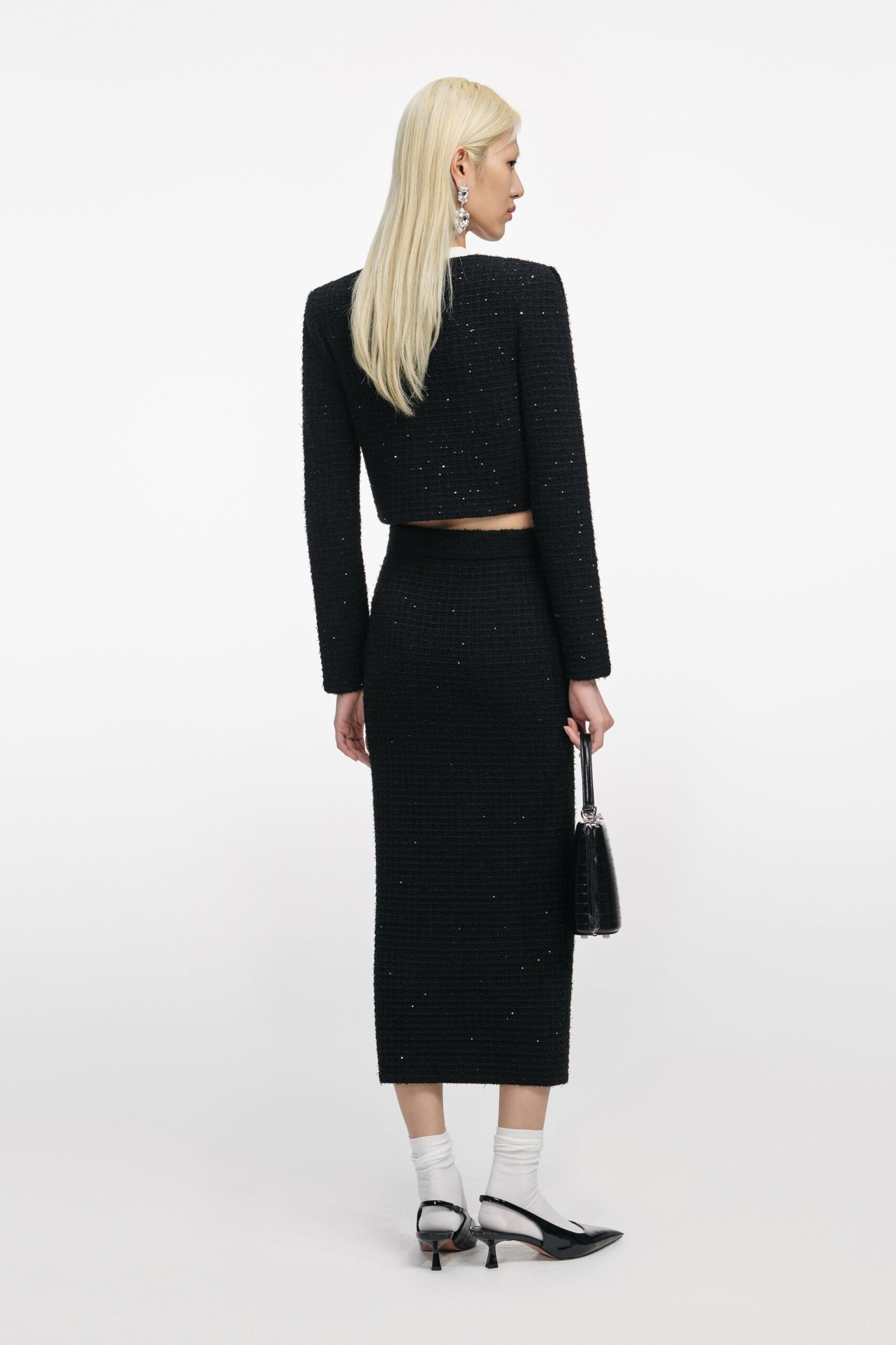 BLACK TEXTURED MIDI SKIRT, KNIT, CASUAL