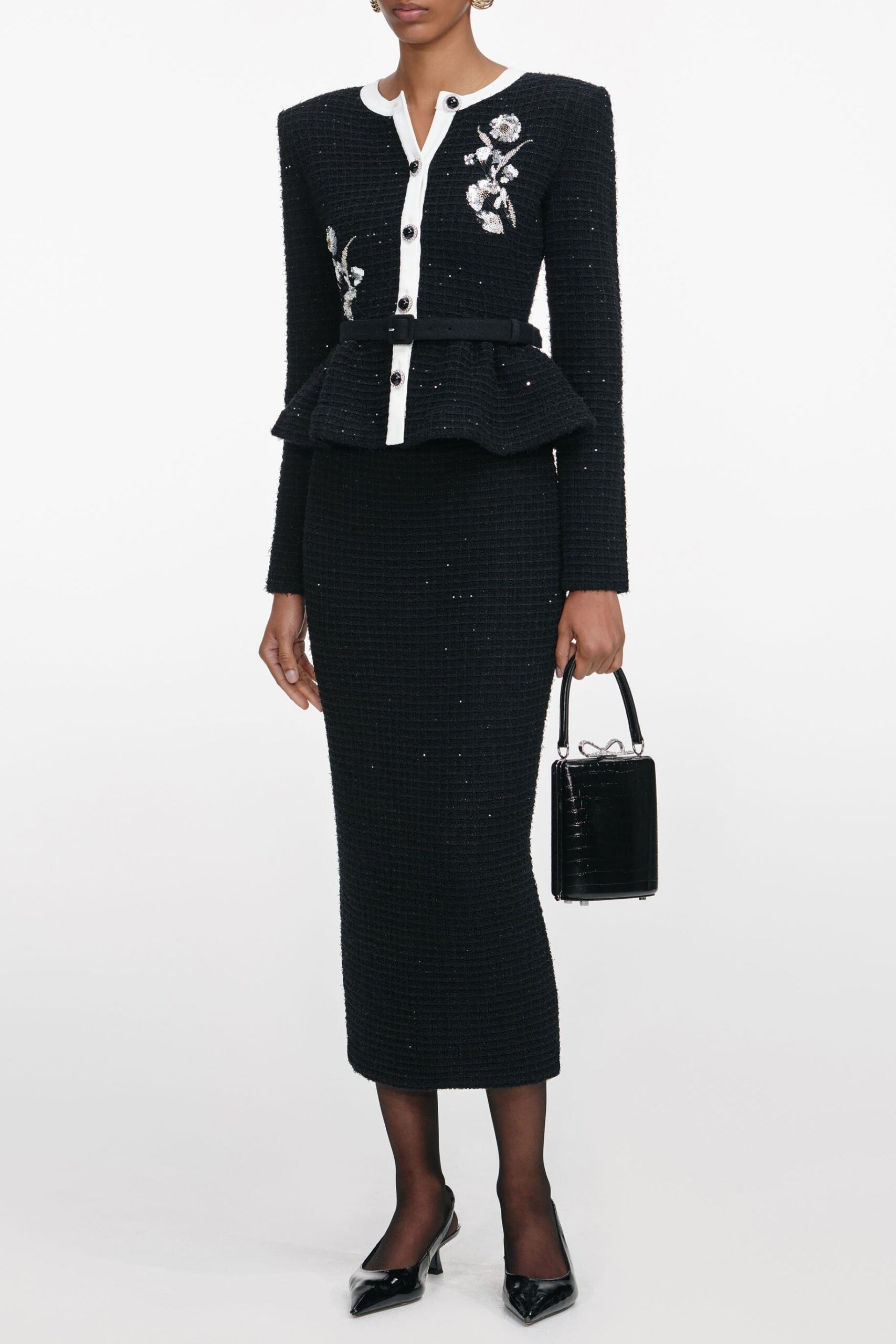 VICKY BLACK FLORAL KNIT MIDI DRESS - BOHO PARTY STYLE