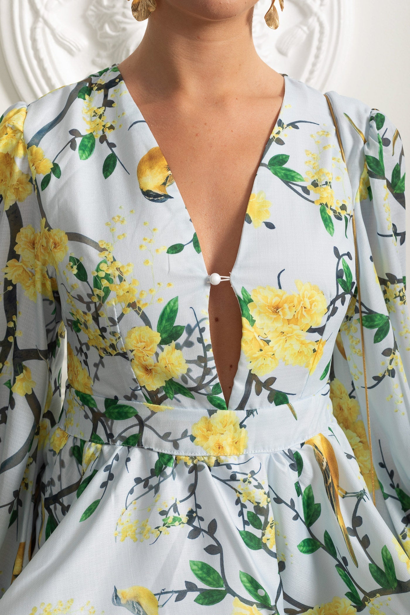 FLORAL ROMANTIC MINI DRESS, VOLUMINOUS SLEEVES, SKY BLUE, WEDDING GUEST