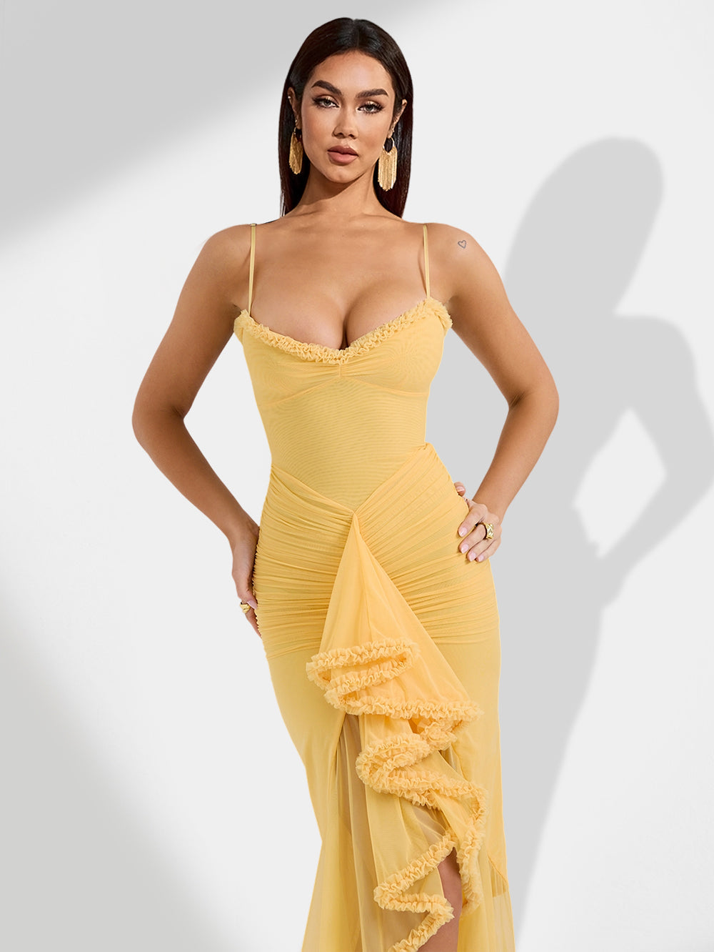 CLAIRE YELLOW RUFFLE MAXI DRESS FOR WEDDING