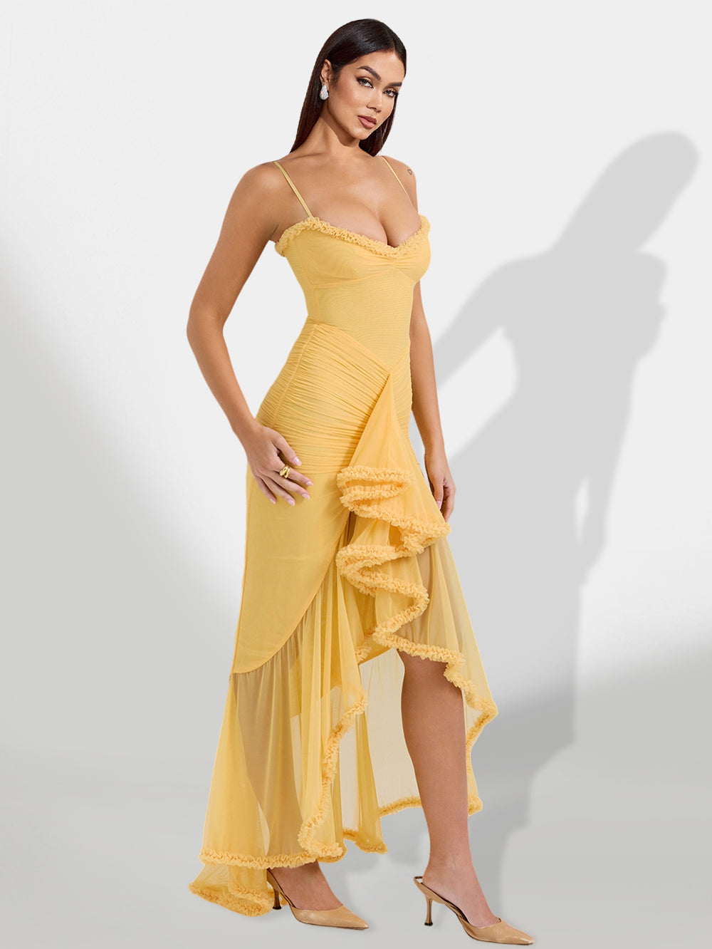 CLAIRE YELLOW RUFFLE MAXI DRESS FOR WEDDING
