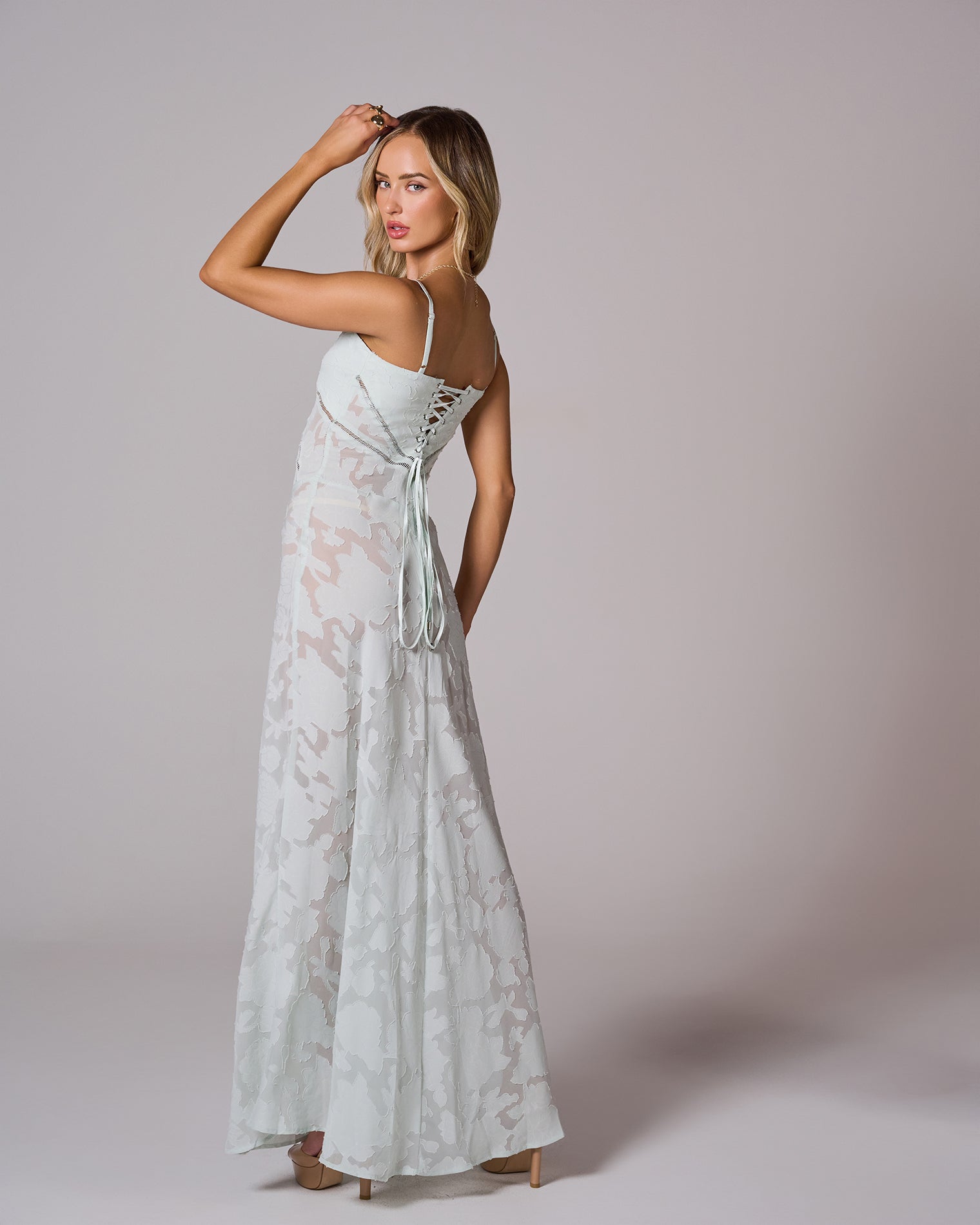 FLORAL LACE BACK MAXI DRESS FOR WEDDING