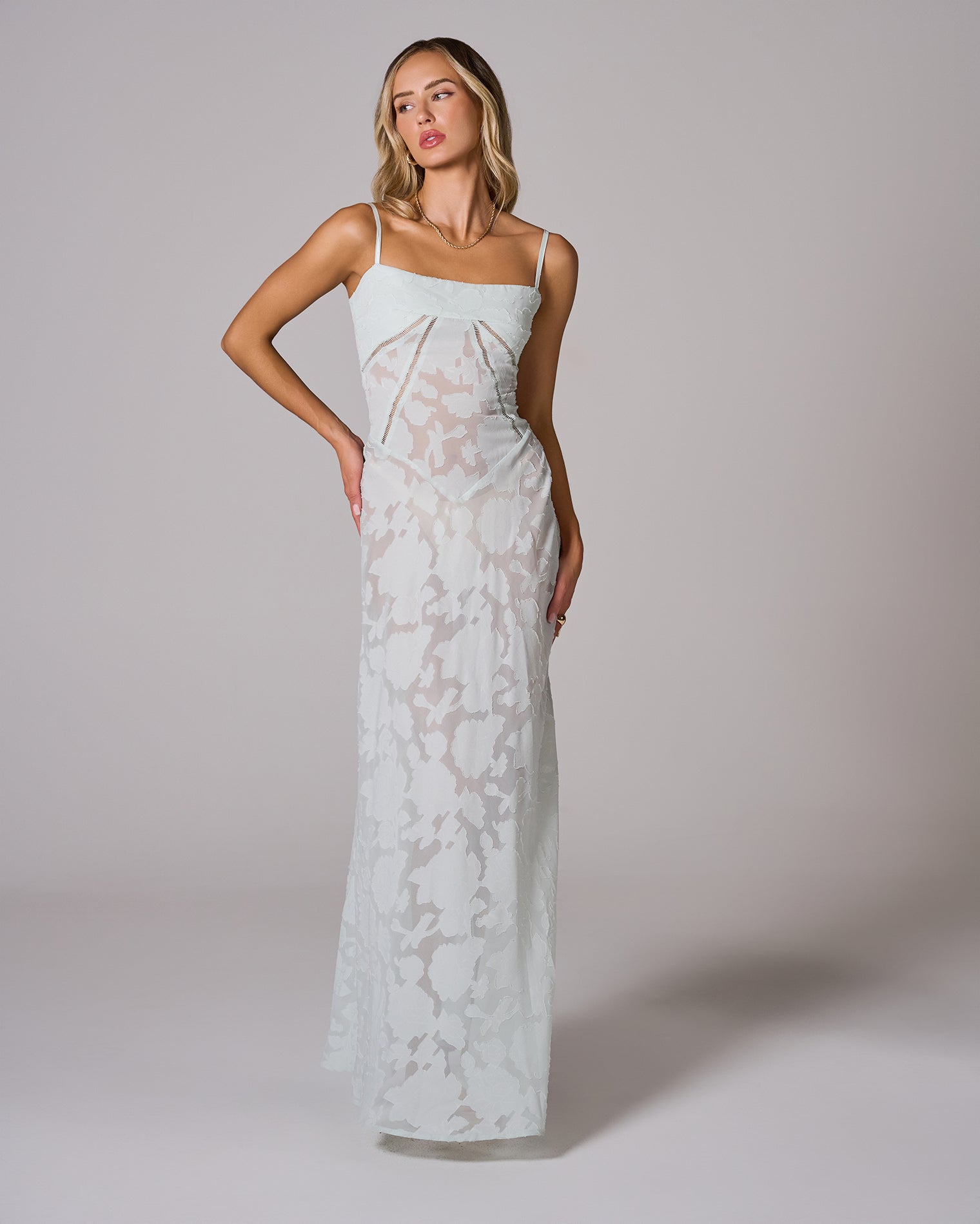 FLORAL LACE BACK MAXI DRESS FOR WEDDING