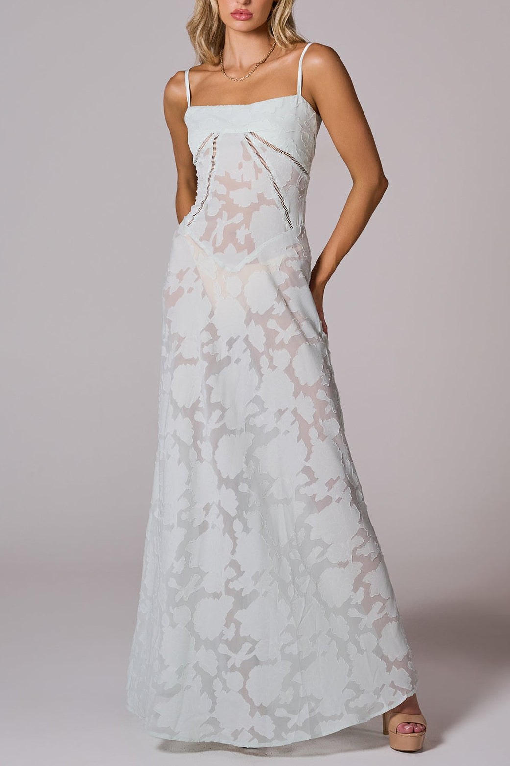 FLORAL LACE BACK MAXI DRESS FOR WEDDING